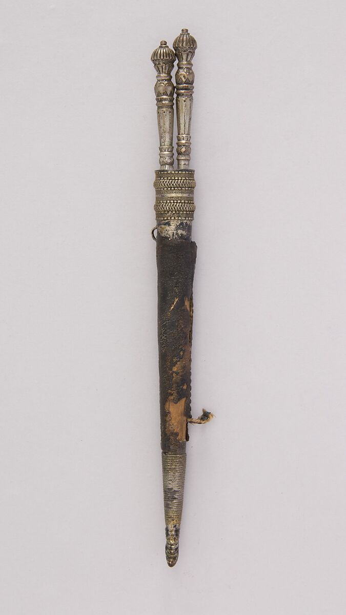 Knife and Fork with Sheath, Silver, leather, steel, Sri Lankan