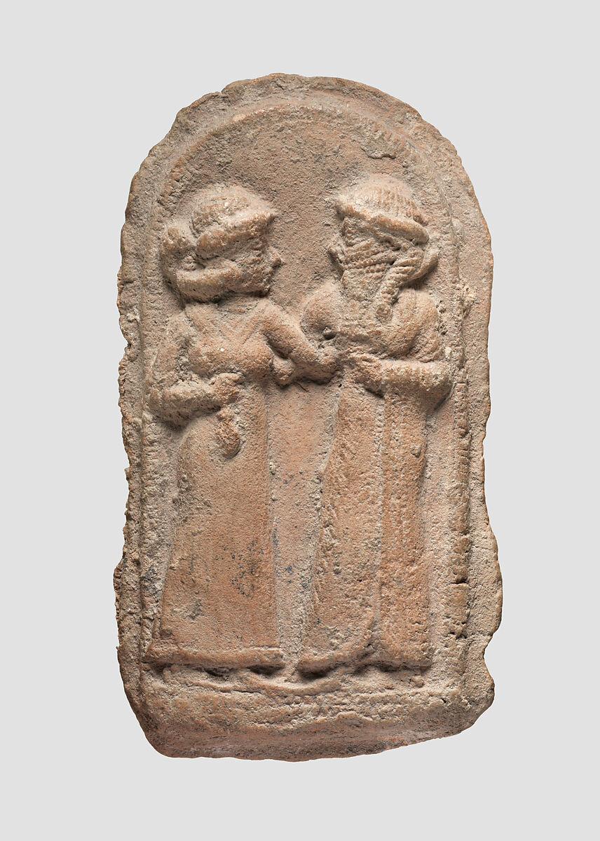 Molded plaque: couple, Ceramic, Isin-Larsa–Old Babylonian