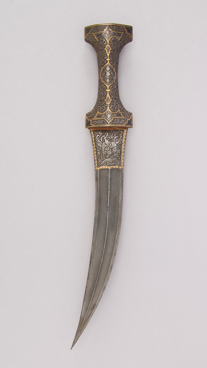 Dagger (Jambiya), Steel, gold, Persian, Qajar