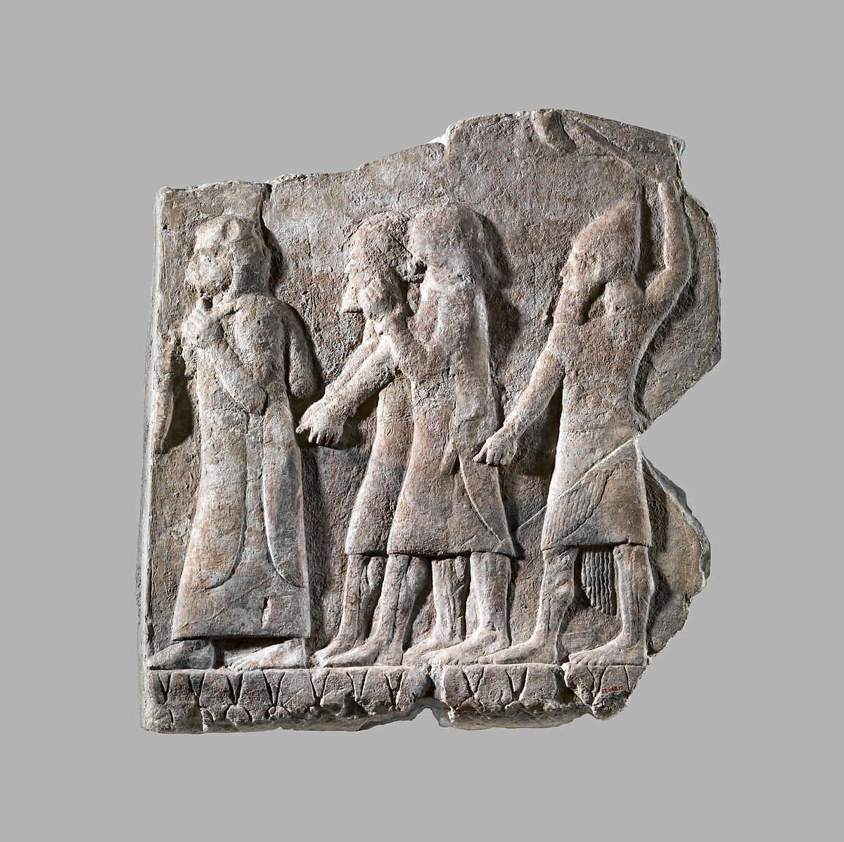 Relief: procession of captives, Gypsum alabaster, Assyrian 