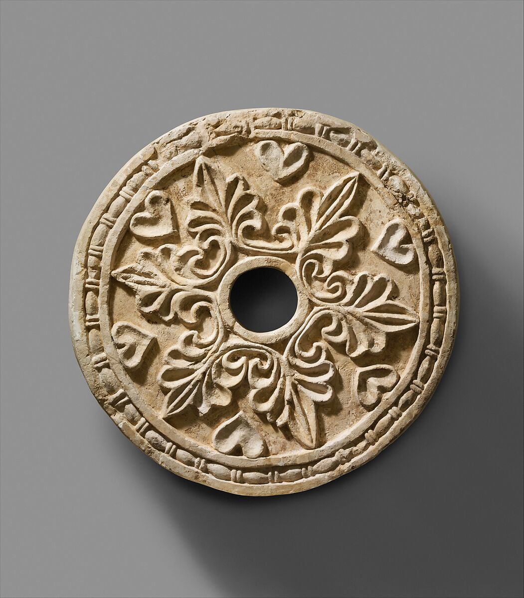 Roundel with radiating palmettes, Stucco, Sasanian