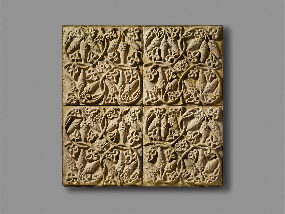 Wall decoration with floral and vegetal design, Stucco, Sasanian 