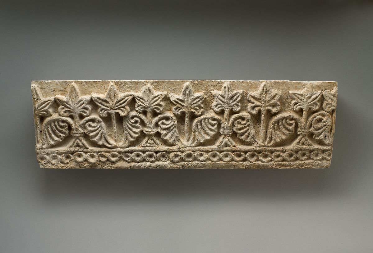 Wall decoration with vegetal and geometric design, Stucco, Sasanian