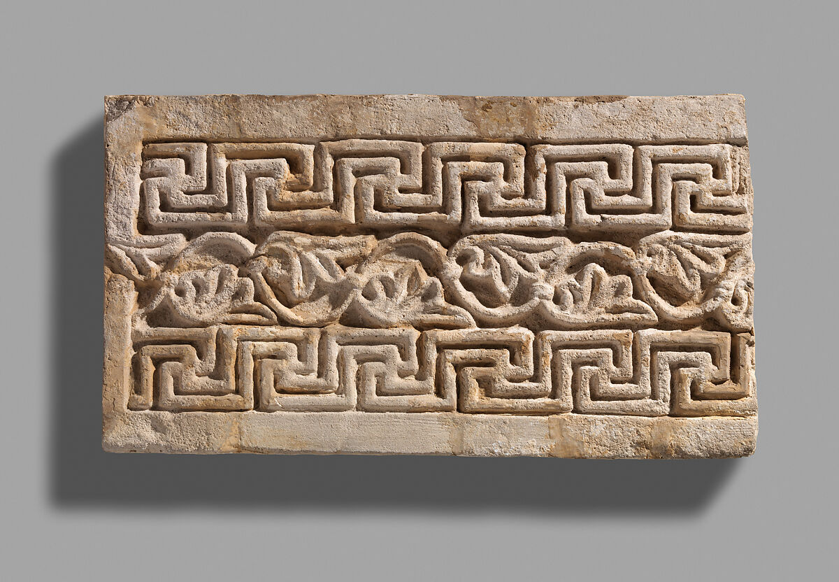 Wall decoration with geometric and vegetal design, Stucco, Sasanian 