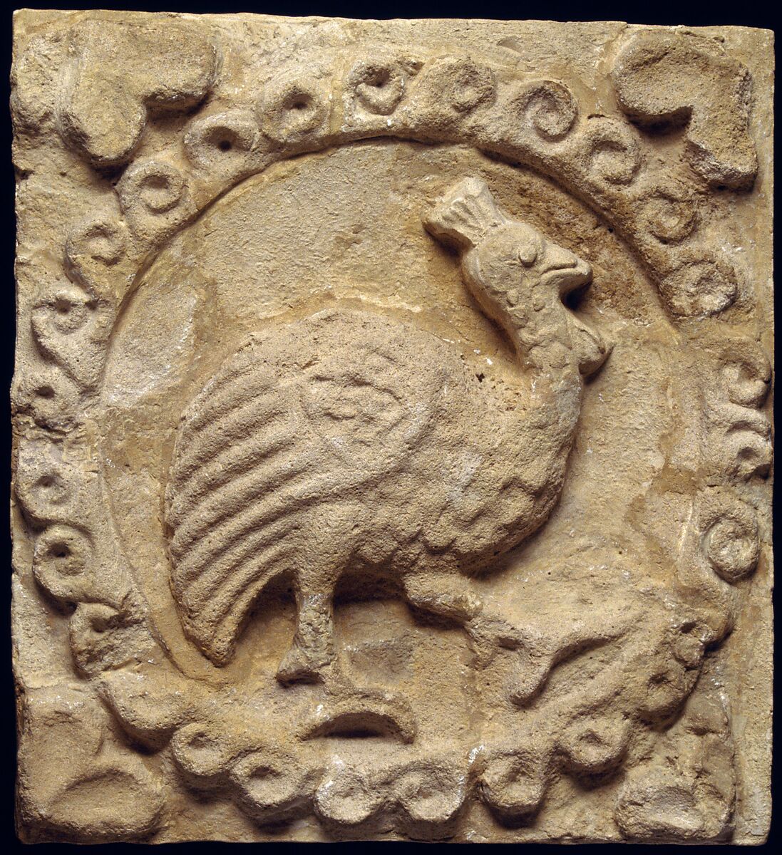 Wall panel with a guinea fowl, Stucco, Sasanian 