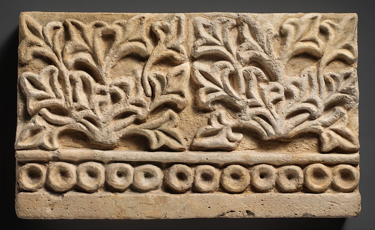 Wall decoration with vegetal design, Stucco, Sasanian 