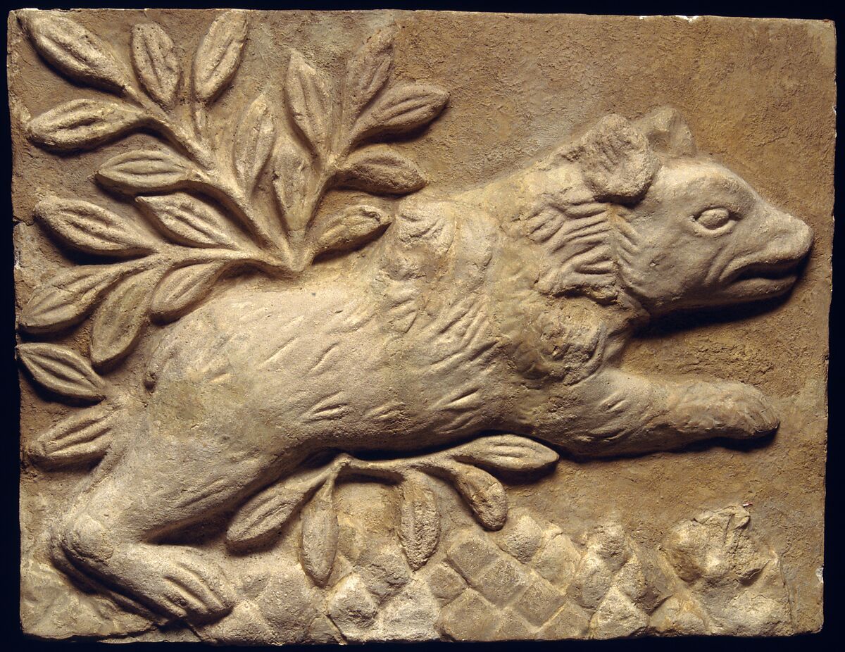 Wall panel with a charging bear, Stucco, Sasanian 