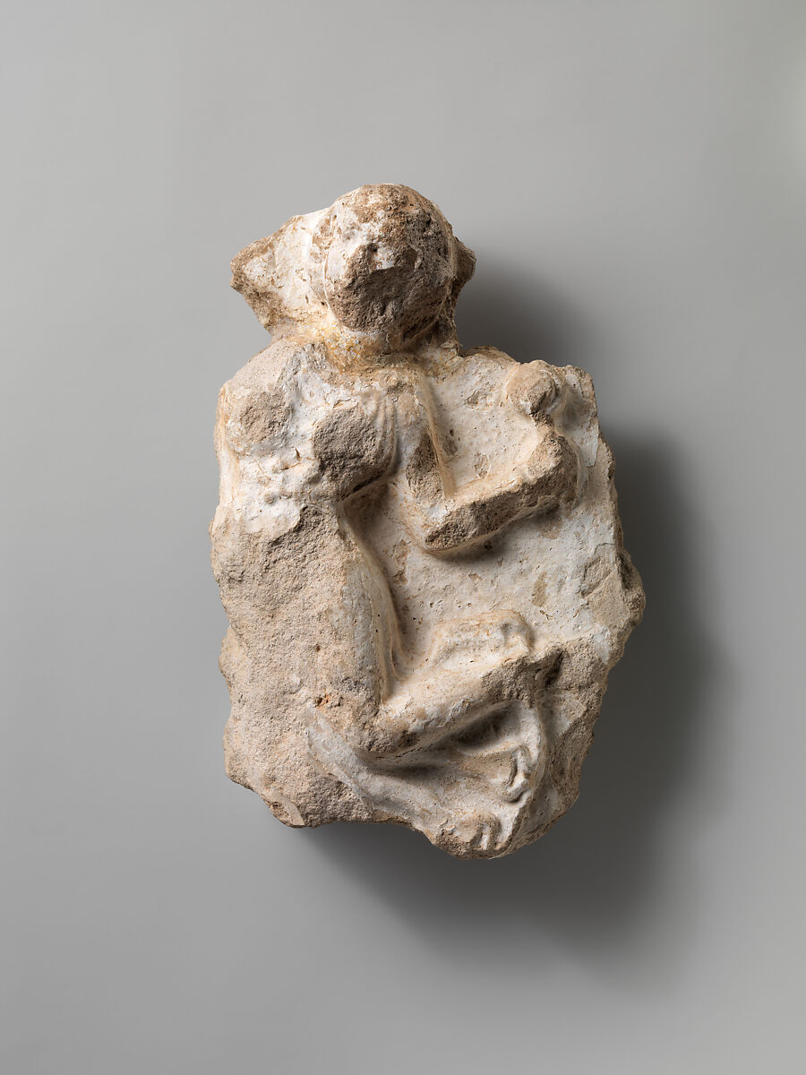 Fragment of a wall decoration with a female dancer, Stucco, Sasanian 