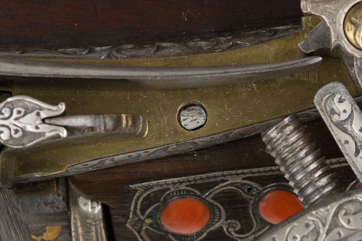 Miquelet Gun, Steel, wood, coral, silver, copper alloy, gold, lock and stock, Algerian; barrel, European