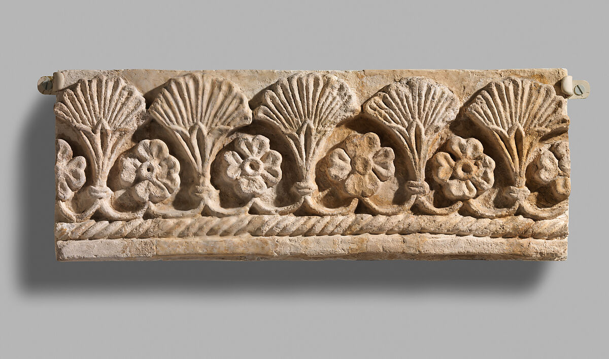 Wall decoration with vegetal design, Stucco, Sasanian 