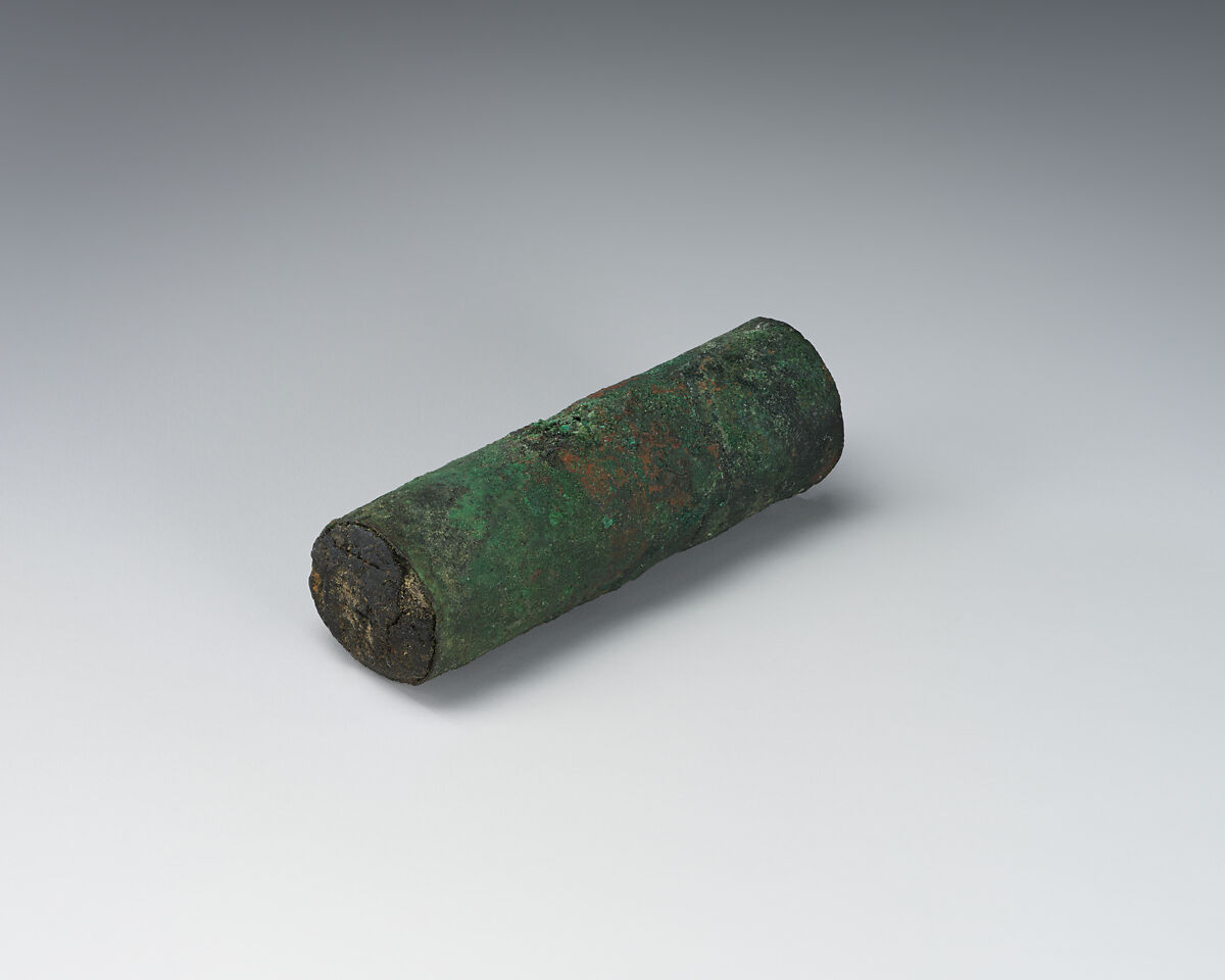 Amulet case, Copper, bitumen, green patina, Sasanian 