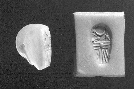 Stamp seal (duck-shaped) with divine symbols, Banded neutral Chalcedony (Quartz), Assyrian 