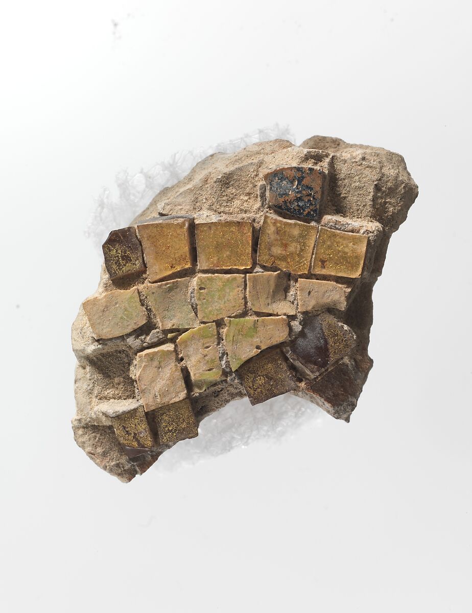 Mosaic fragment, Glass, stucco, gilding (?), Sasanian