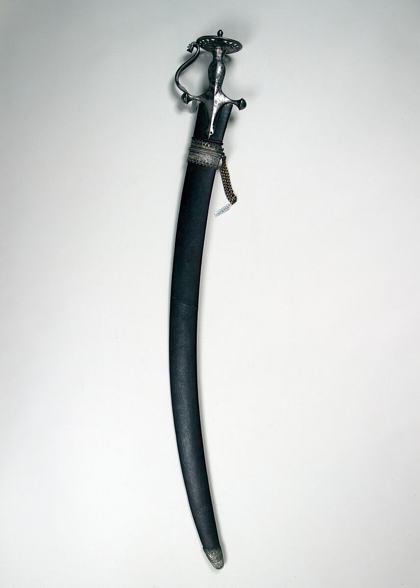 Sword (Talwar) with Scabbard, Steel, silver, leather, Indian