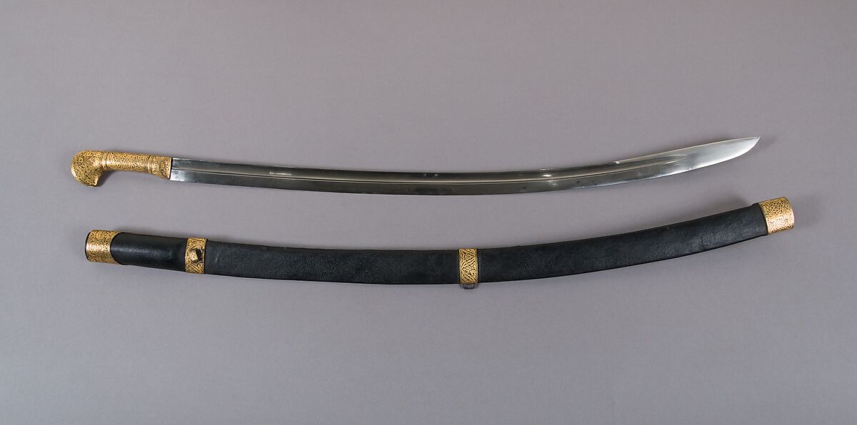 Sword with Sheath, Steel, leather, gold, Caucasian