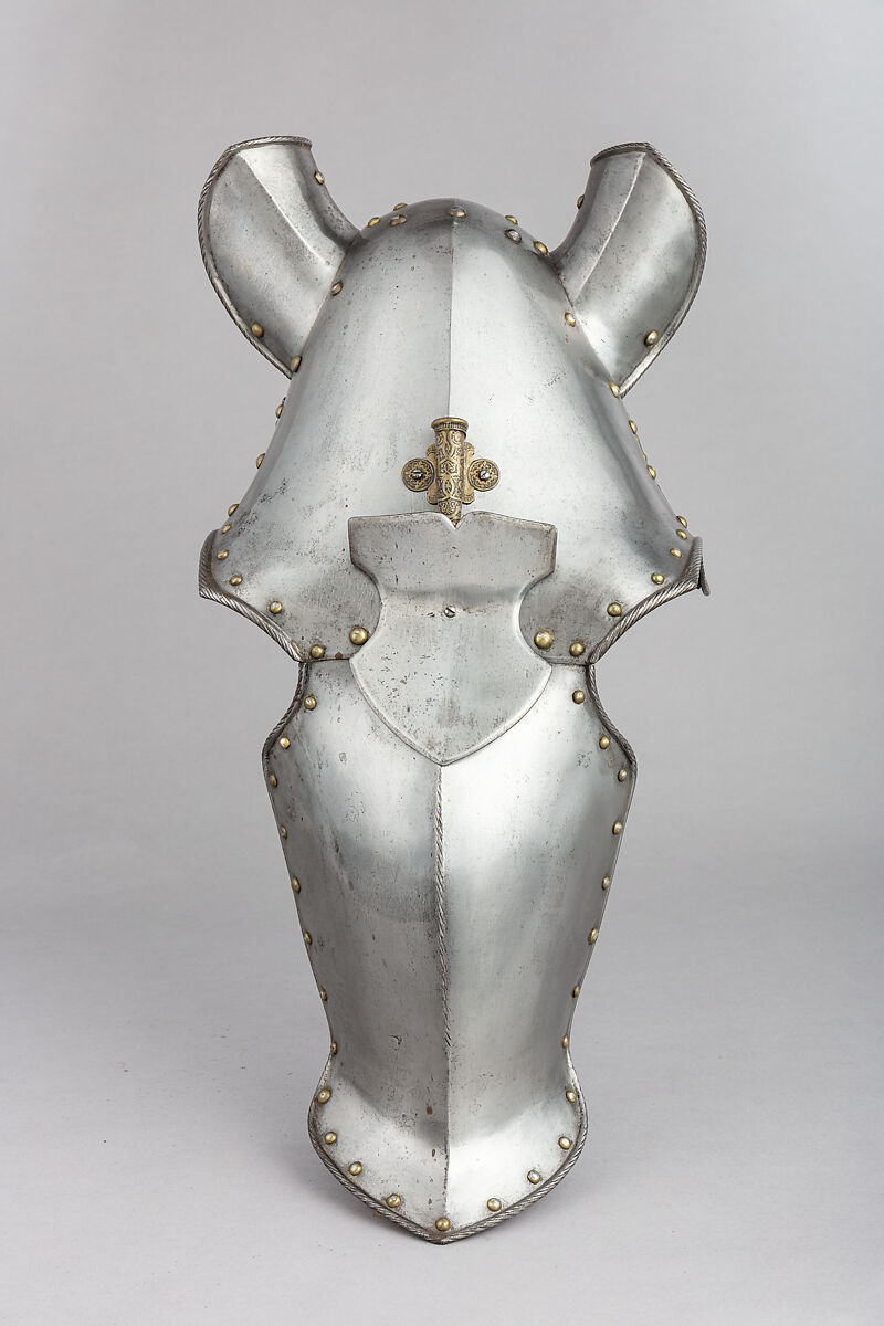 Shaffron (Horse's Head Defense), Steel, leather, brass, German, Augsburg 