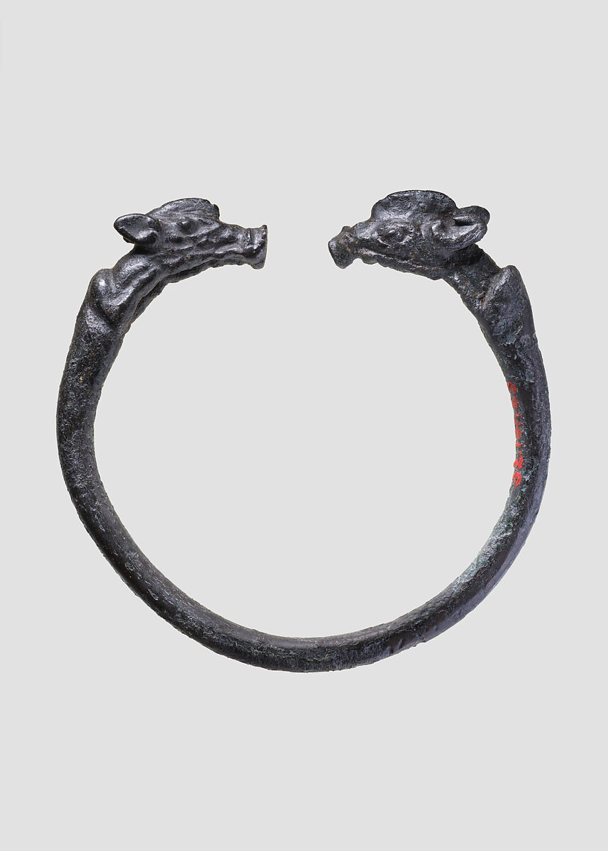 Bracelet with boar terminals, Bronze, Iran