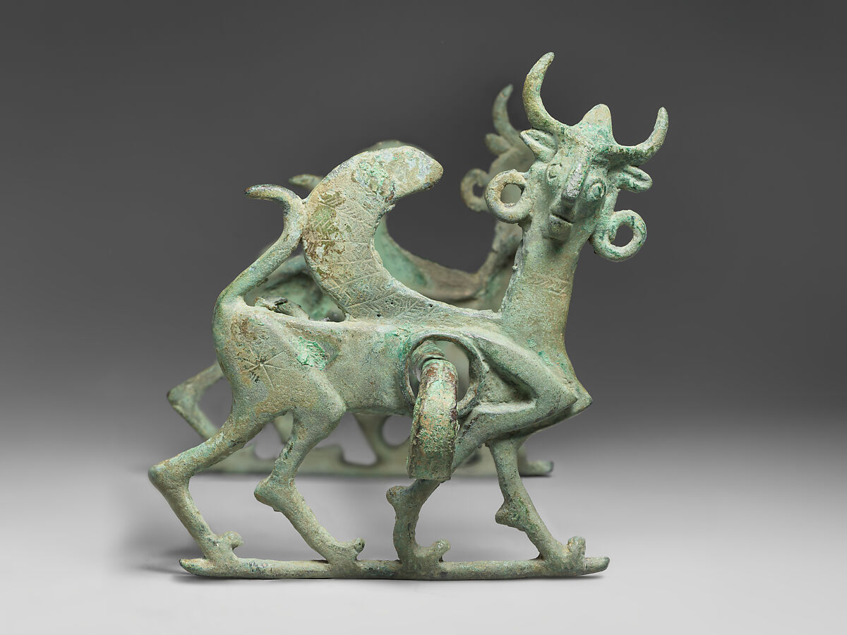 Horse bit with cheekpieces in form of a winged sphinx, Bronze, Iran