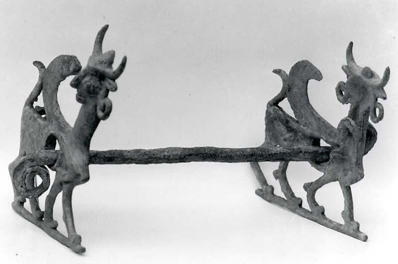 Horse bit with cheekpieces in form of a winged sphinx, Bronze, Iran 