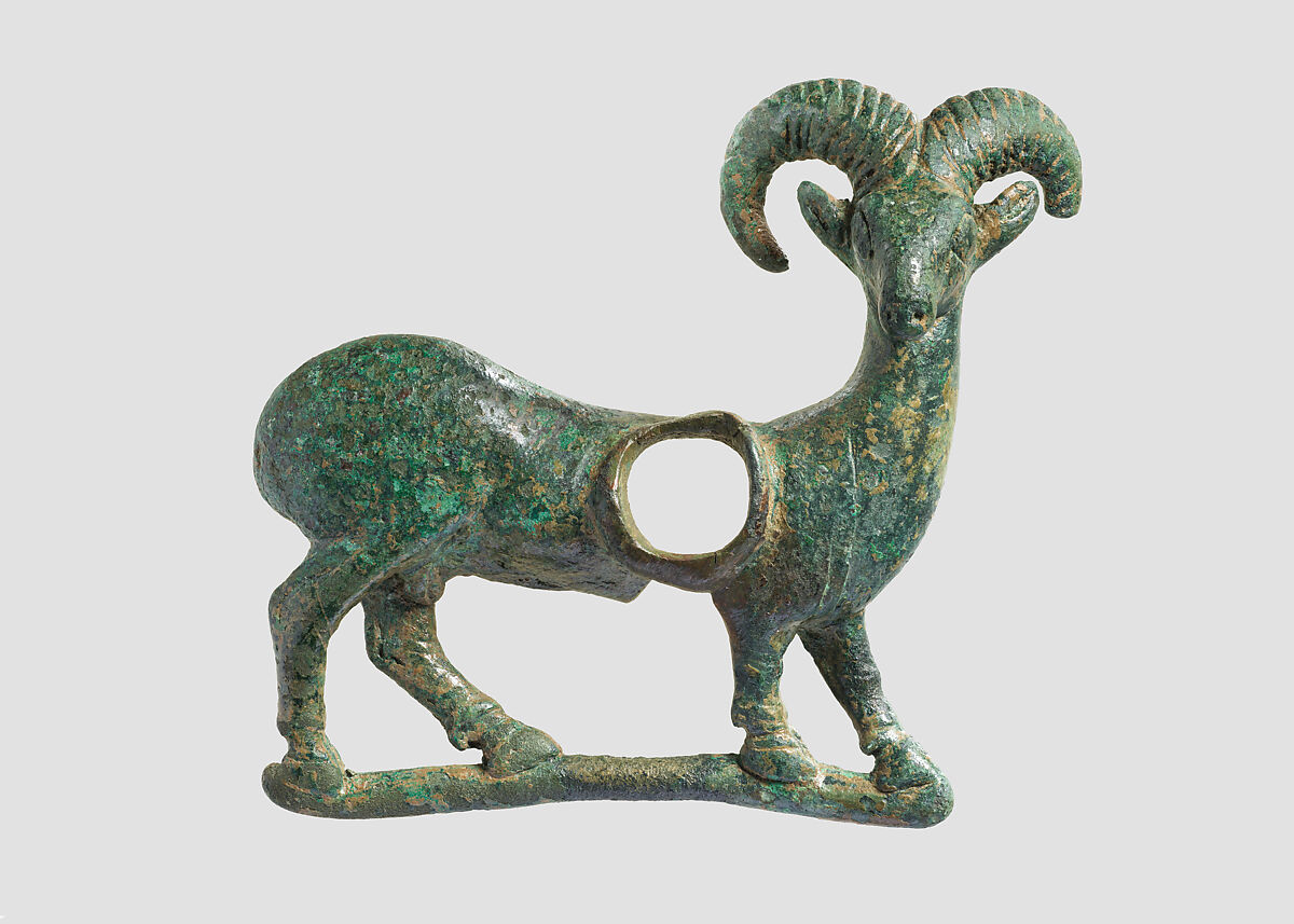 Horse bit cheekpiece in form of a mouflon, Bronze, Iran 