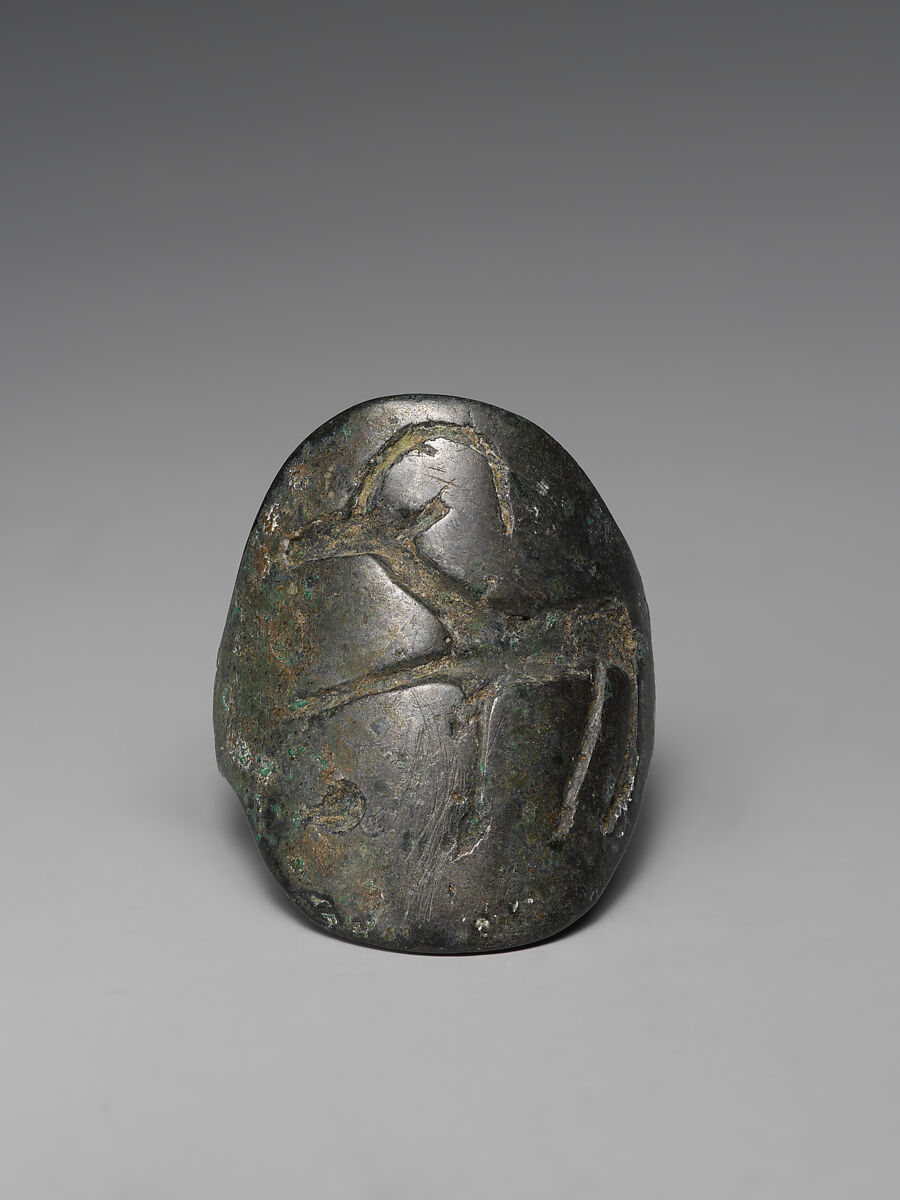 Seal ring and modern impression: horned animal, Bronze