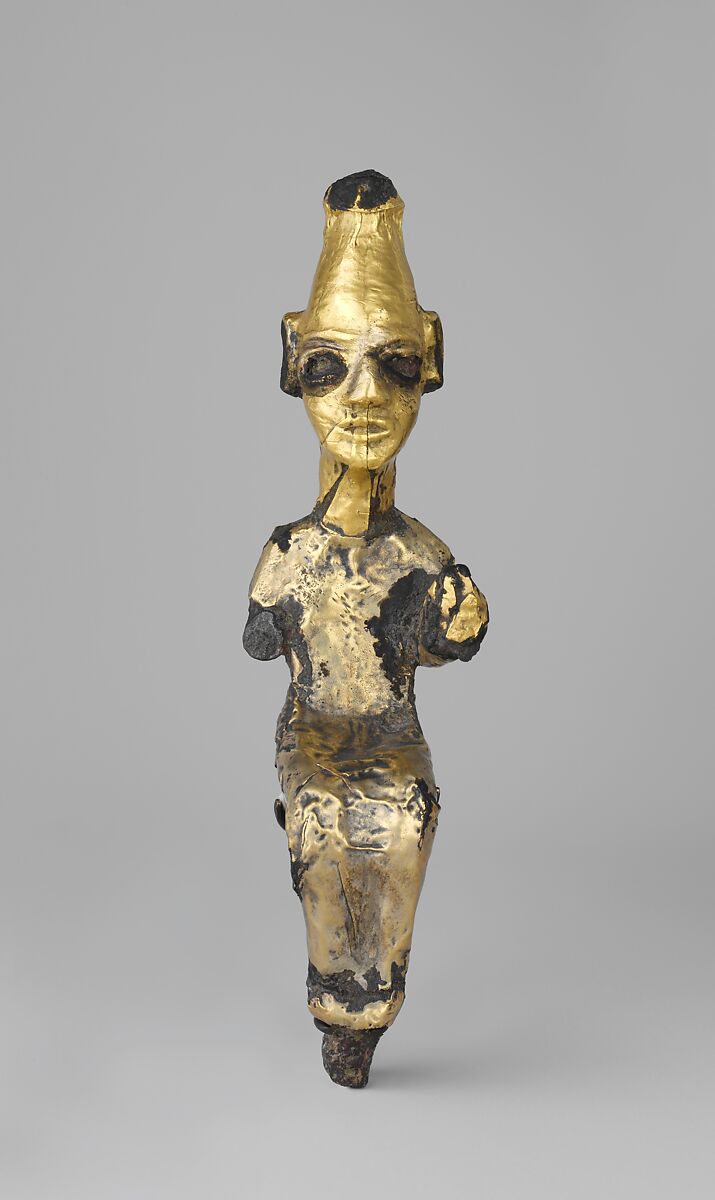 Enthroned deity, Bronze, gold foil, Canaanite