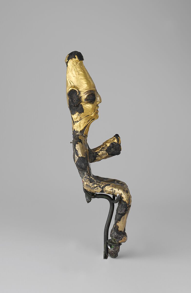 Enthroned deity, Bronze, gold foil, Canaanite