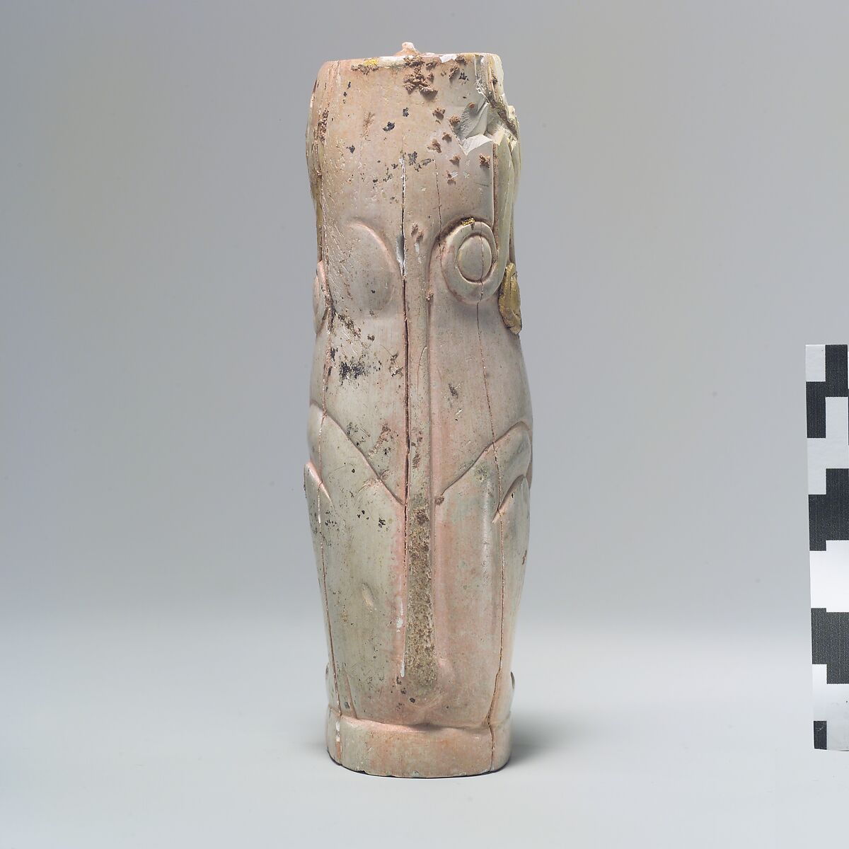 Furniture support: female sphinx with Hathor-style curls, Ivory (Hippopotamus), gold foil, Old Assyrian Trading Colony