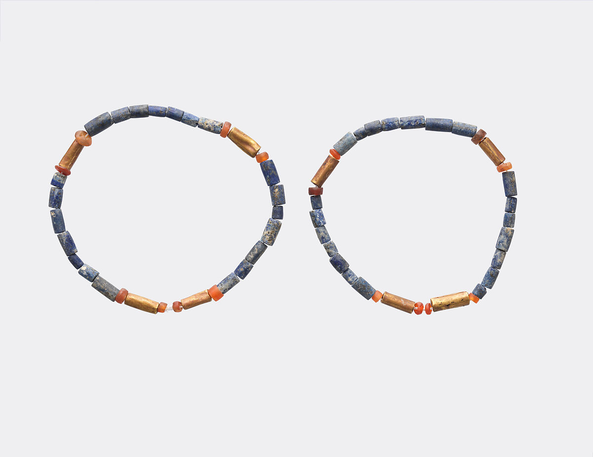 Beads, Gold, lapis lazuli, carnelian, Sumerian