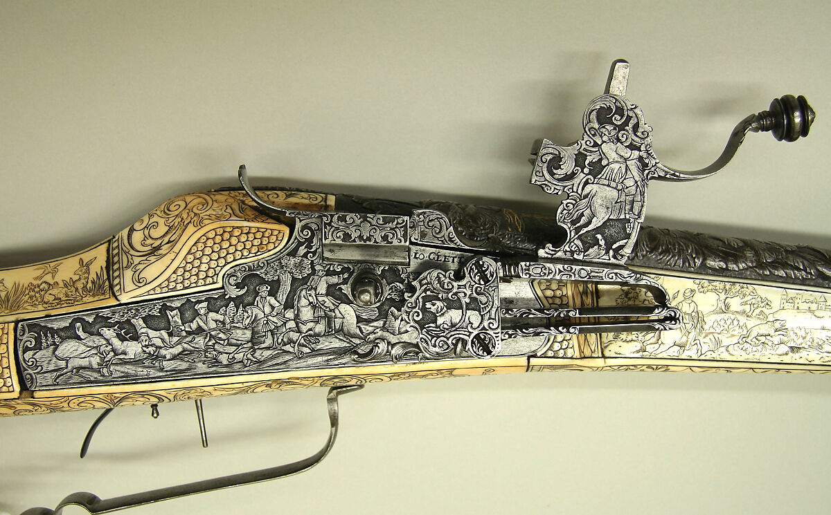 Wheellock Gun, Steel, wood, ivory, gold, silver, German 