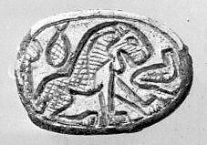 Scarab seal: lion and snake, Steatite, white 