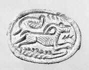 Scarab seal: galloping horned animal, Steatite, white 