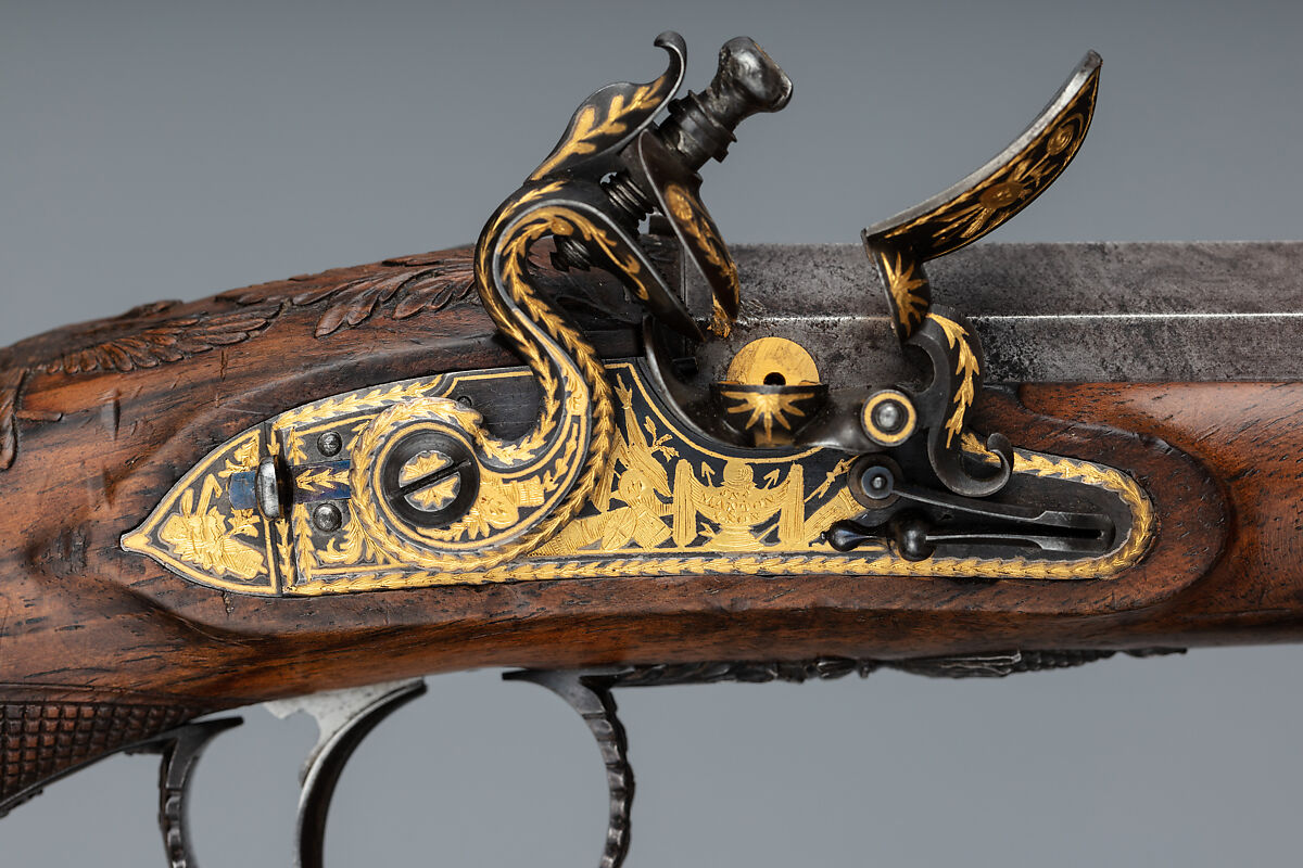 Pair of Flintlock Pistols, John Manton &amp; Son (British, London 1815–1878), Steel, wood (walnut, rosewood), gold, horn, British, London