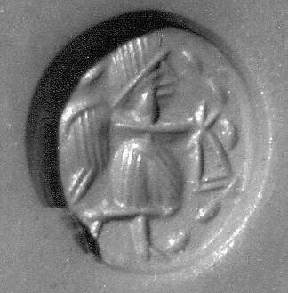 Stamp seal and modern impression: winged figure, Carnelian, Sasanian 