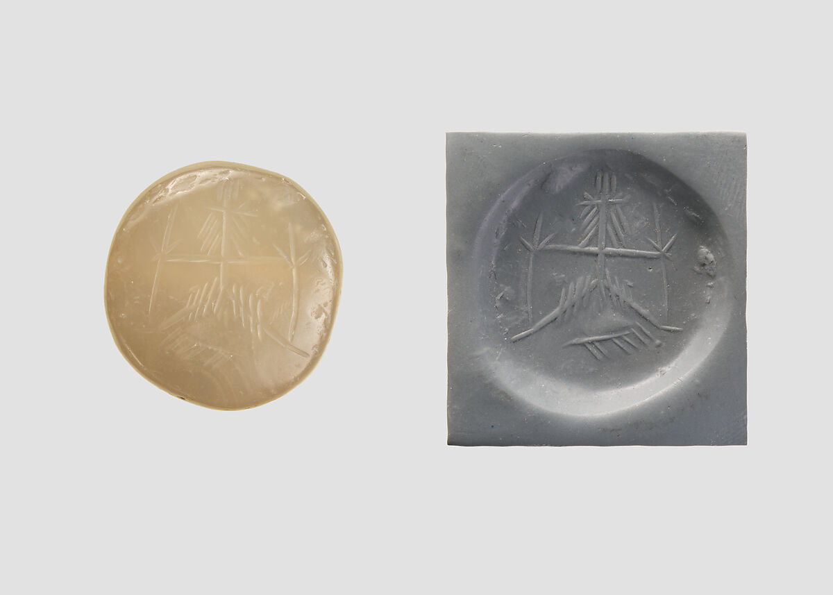 Stamp seal, Chalcedony, milky, Sasanian 