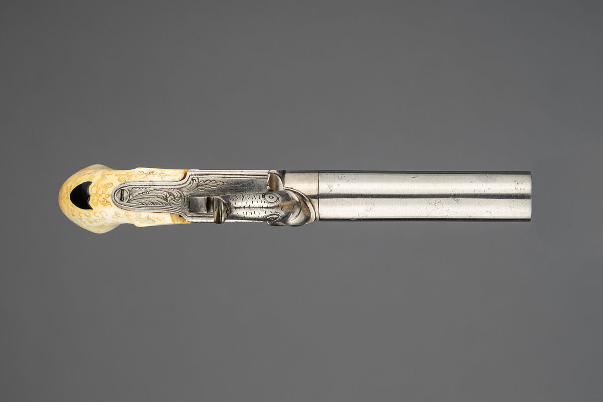 Percussion Box Lock Pocket Pistol, Ivory, steel, Belgian or French