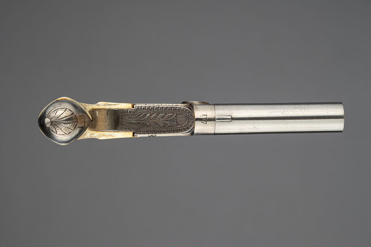 Percussion Box Lock Pocket Pistol, Ivory, steel, Belgian or French