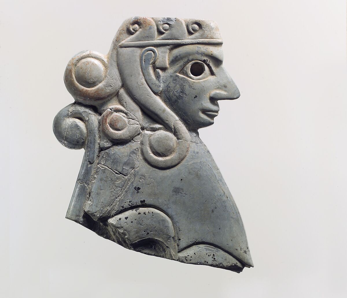 Furniture plaque: female sphinx with Hathor-style curls, Ivory (hippopotamus), Old Assyrian Trading Colony
