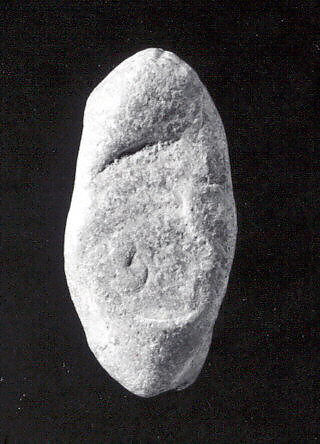 Almond-shaped sealing with three circular seal impressions, Un-baked clay, Old Assyrian Trading Colony 