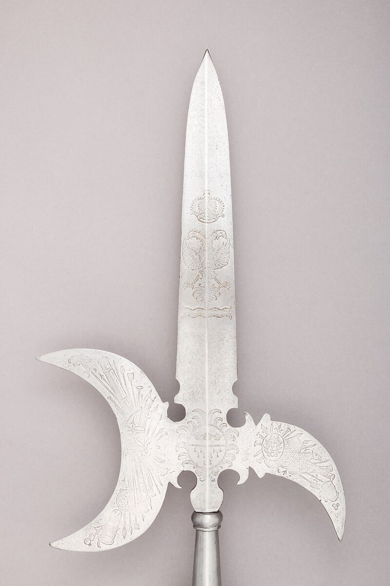 Halberd with the Arms of the City of Cologne, Steel, wood, textile (velvet), brass, German