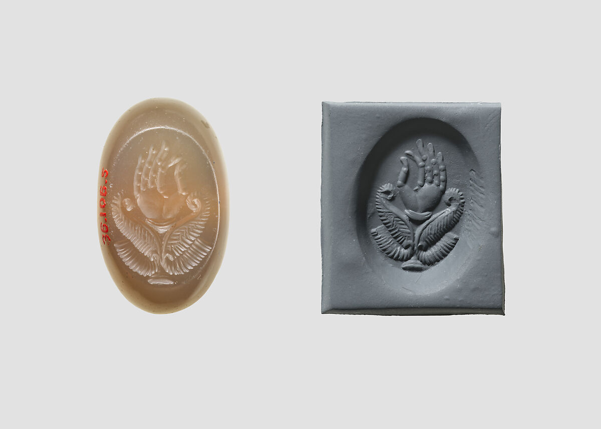 Stamp seal, Chalcedony, yellow, Sasanian 