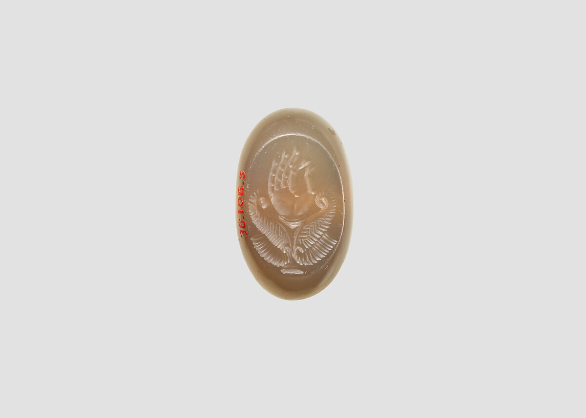 Stamp seal, Chalcedony, yellow, Sasanian