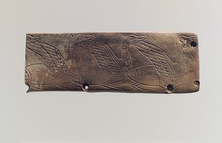 Furniture plaque: incised waterbirds