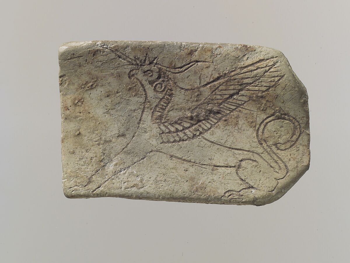 Furniture plaque: incised griffin, Ivory, Old Assyrian Trading Colony