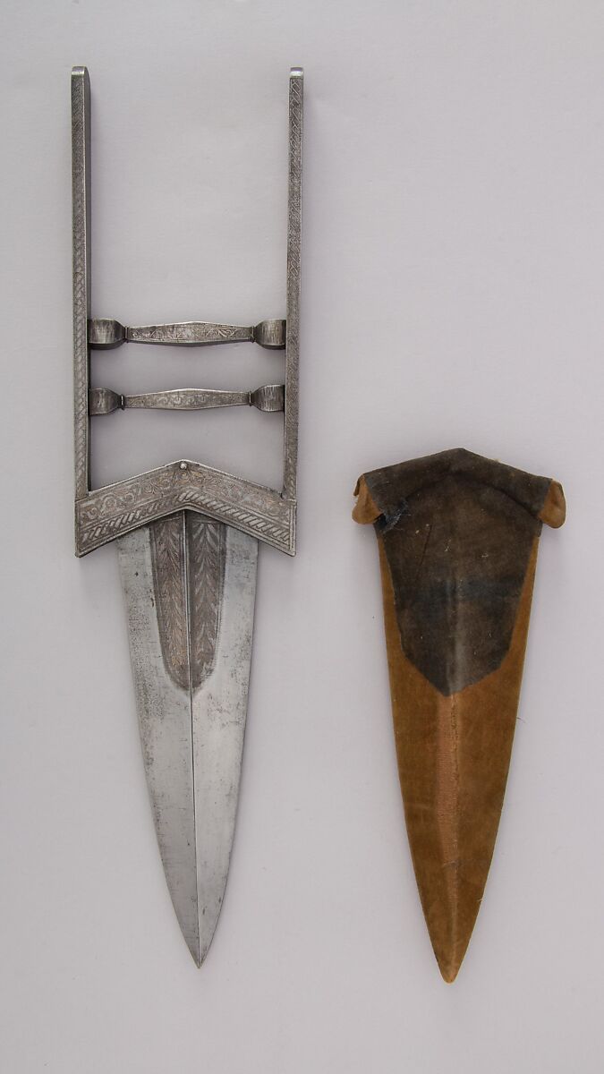 Dagger (Katar) with Sheath, Silver, wood, cotton velvet, steel, Indian 