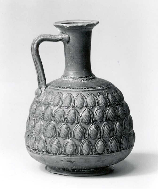 Vessel decorated with four rows of pine cones, Ceramic, lead-glazed ware, Roman 