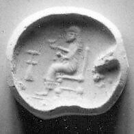 Stamp seal (scaraboid) with deity (?), Flawed brown and white eyestone Agate (Quartz), Achaemenid 