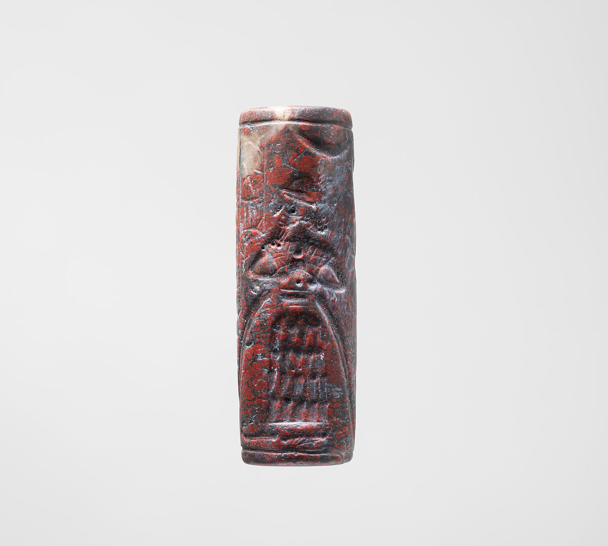 Cylinder seal and modern impression: god with flowing vase; griffin demon, Jasper, marble, Assyrian