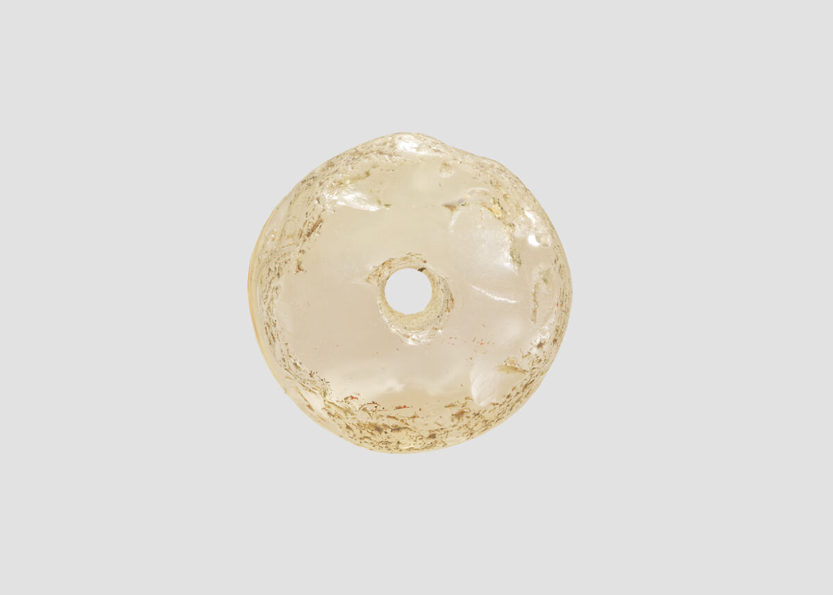 Cylinder seal with three-figure contest scene, Flawed neutral Chalcedony (Quartz), Assyrian