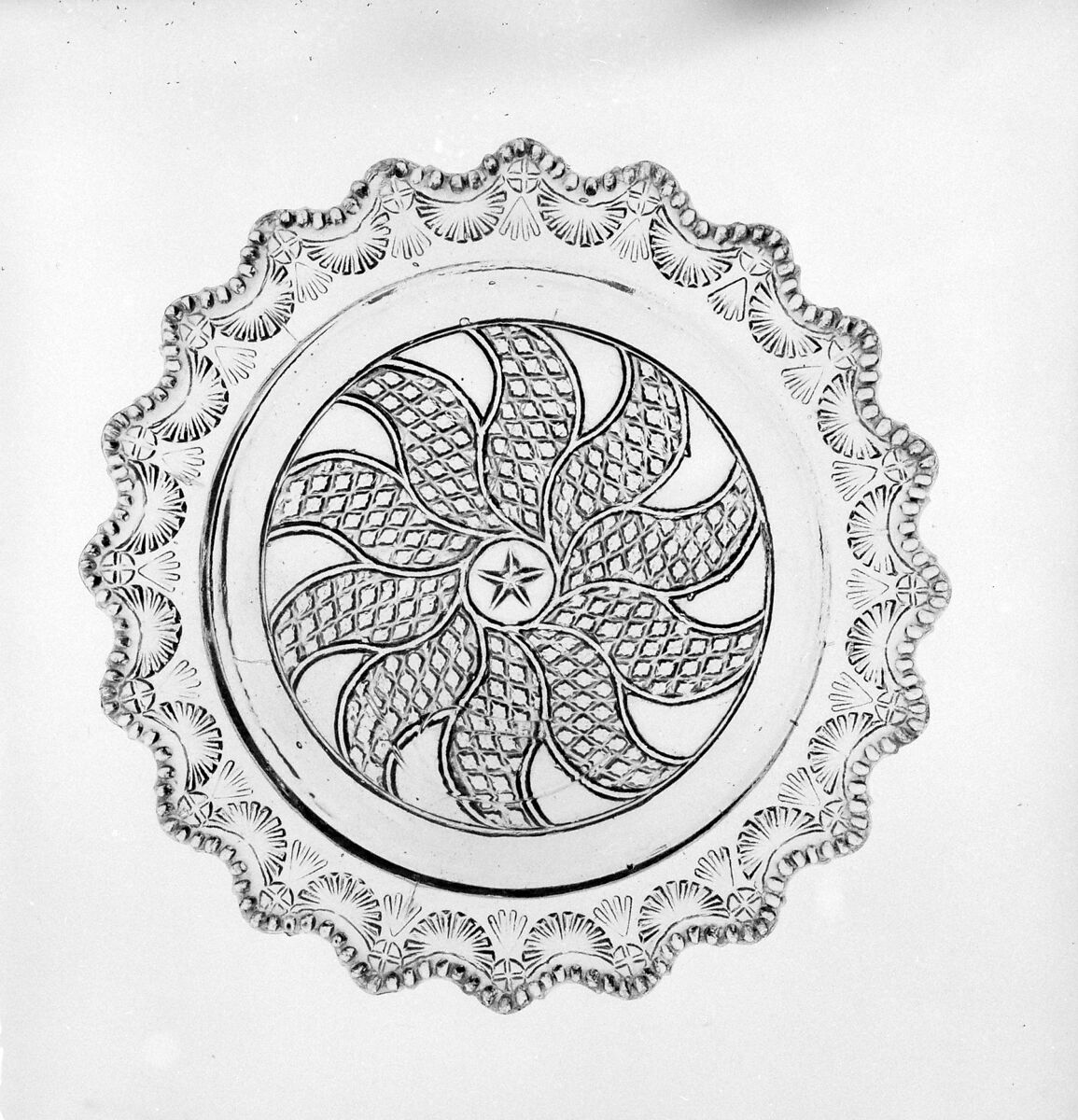 Dish, Lacy pressed glass, American 